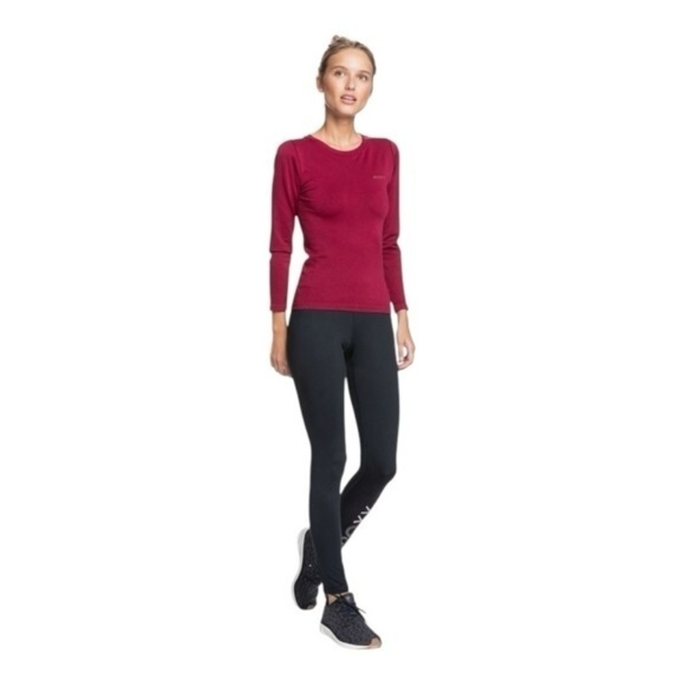 ROXY Burgundy DryFlight Nylon Seamless Long Sleeve Surf Rashguard Womens Sz M/L - Picture 3 of 7